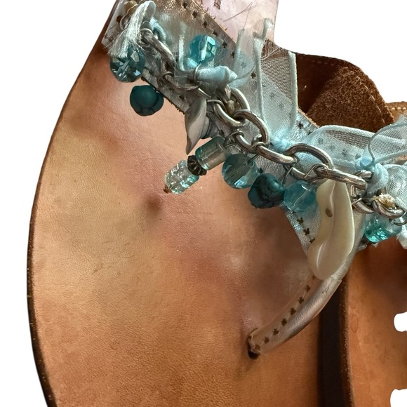 Handmade in Greece Seashell Beaded Thong Genuine Leather Sandals Anciet Greek S9 - Picture 6 of 14